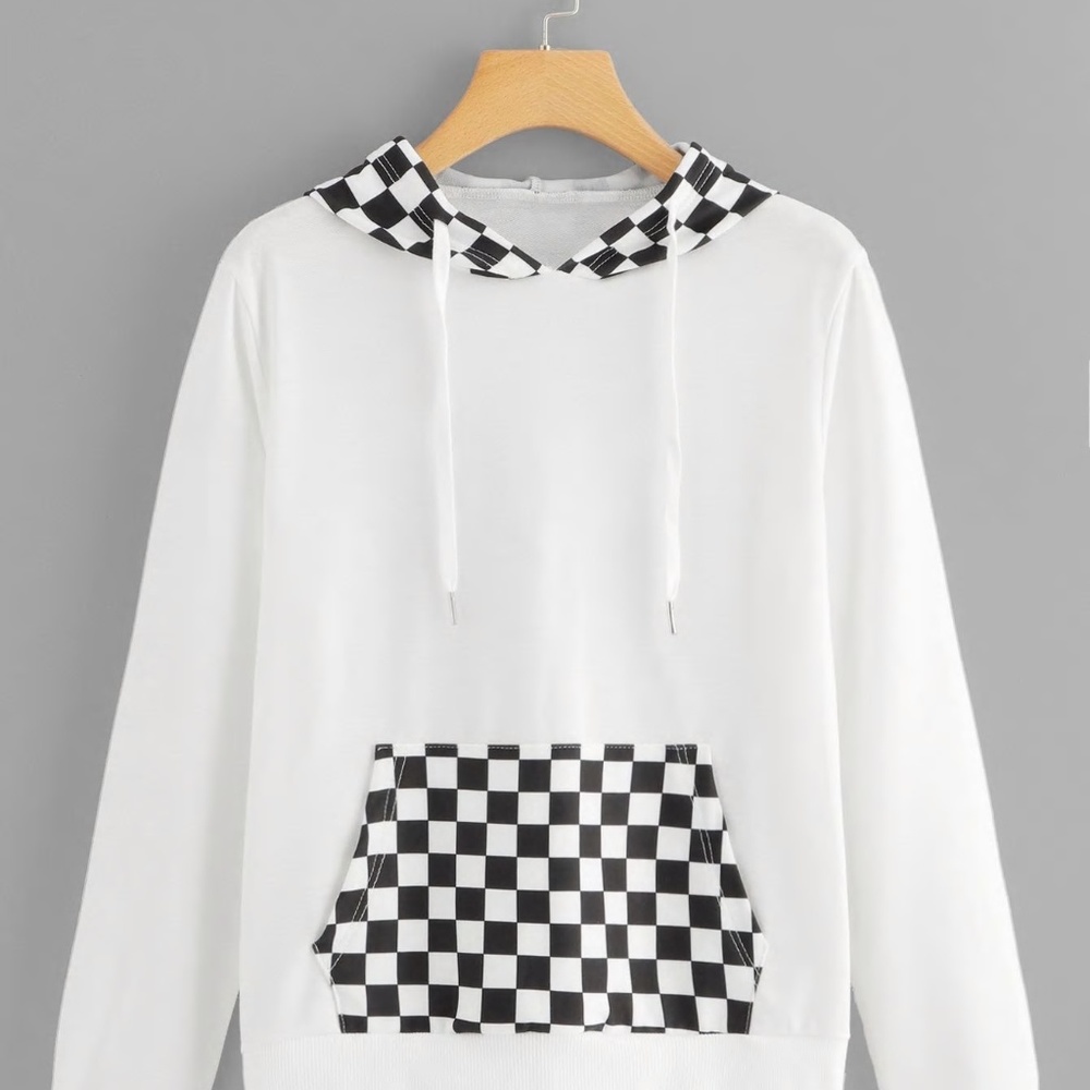 Gingham Kangaroo Pocket Hoodie